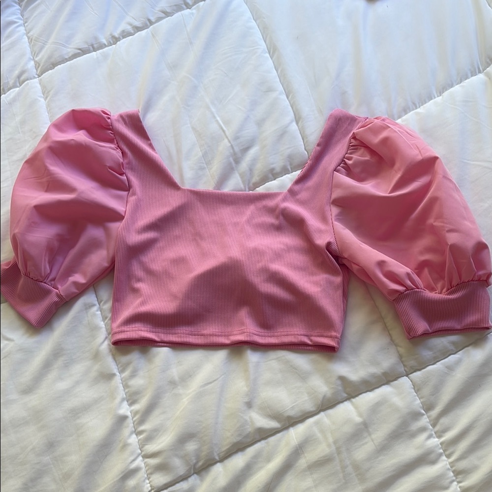 Pink Puff Sleeve Crop Blouse